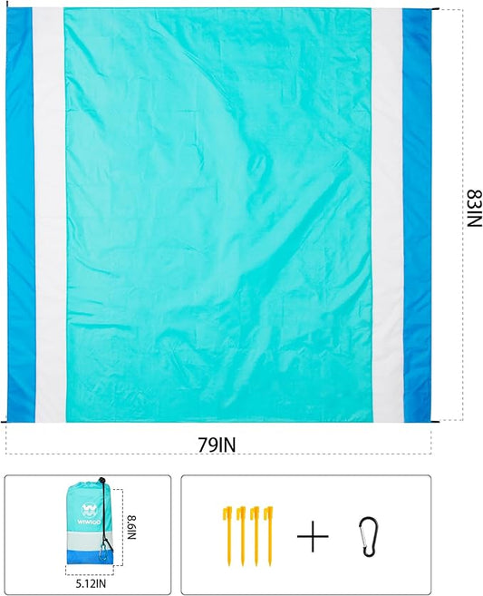 Beach Blanket Waterproof Sandproof Beach Mat 79" X 83" /10'x9'for 2-8 Adults Quick Drying Outdoor Picnic Mat Beach Accessories for Travel, Camping, Hiking