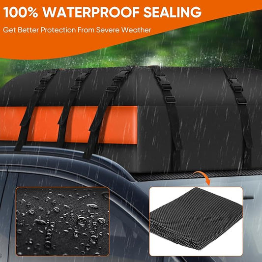 Car Rooftop Waterproof Bag,20 Cubic Feet Large Capacity Waterproof Car Rooftop Cargo Carrier Roof Bag for All Vehicle with/Without Racks-Anti-Slip Mat,10 Straps,6 Door Hooks,Luggage Lock