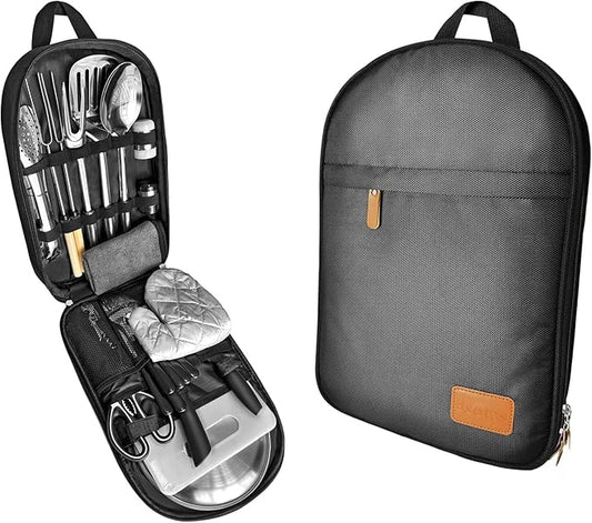 Camping Cooking Utensils Set - Camping Utensil Set Car Camping Cooking Essentials Gear for Camp Kitchen Cooking and Grilling, Stainless Steel & Silicone Ideal Gift for RV Tent Camper