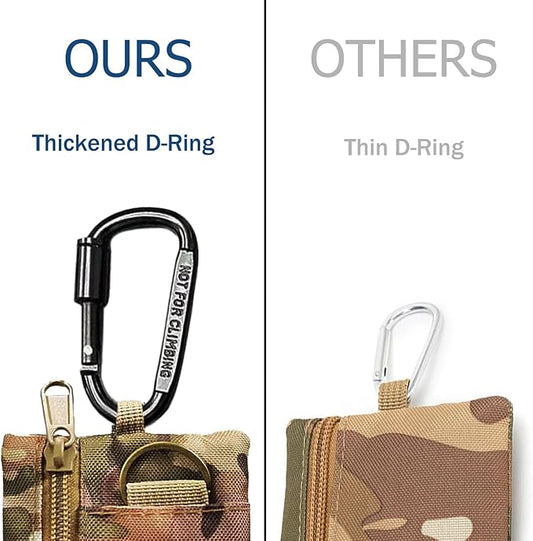 3 Pack Tactical EDC Keychain Pouch with Upgraded D-Ring - Military Mini Molle Utility Organizer for Outdoor, Hiking, Camping, Belt Gear, Zipper Pocket Bag