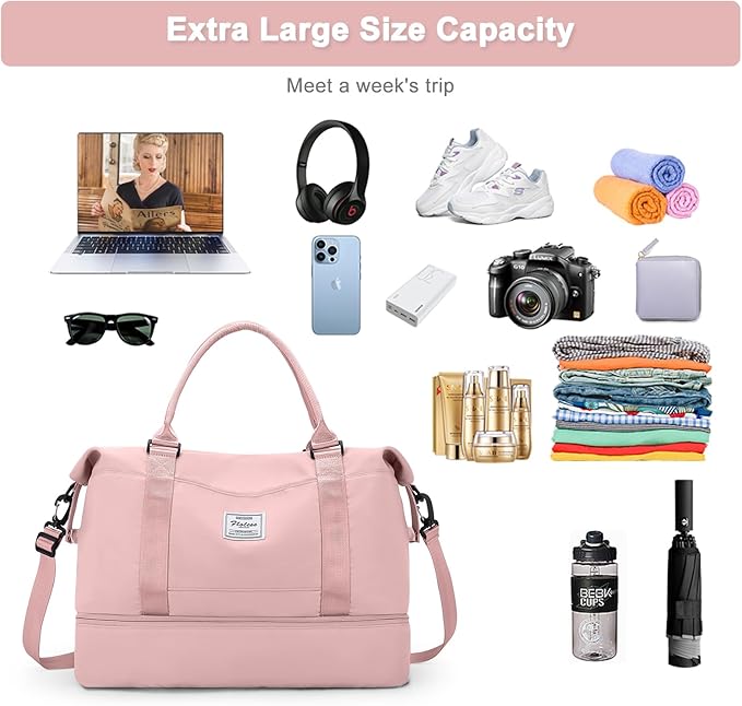 Travel Duffel Bag,Sports Tote Gym Bag,Shoulder Weekender Overnight Bag for Women
