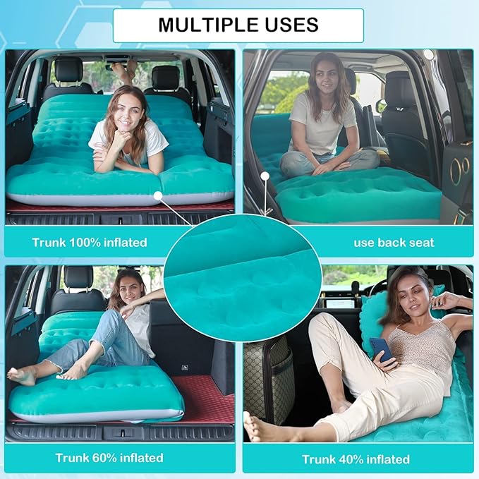 SUV Air Mattress,Thickened Flocked Camping Bed for Car Trunk & Back Seat , Includes Electric Pump & 2 Foot Pedals , Portable Inflatable car Mattress for Camping,Sleeping