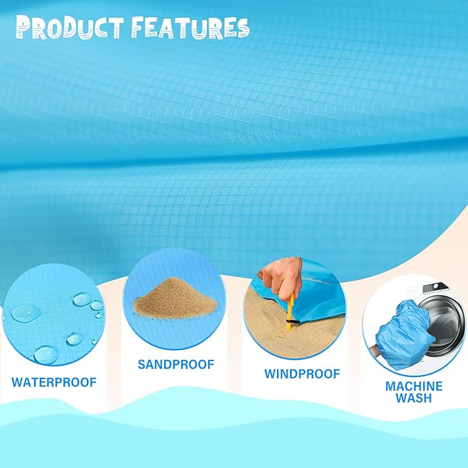 Beach Blanket Waterproof Sandproof 1-7 Adult Oversized 78 '' ร 81 '' Lightweight Durable Compact Sand Free Beach Mat for Travel Camping Hiking Picnic Blanket