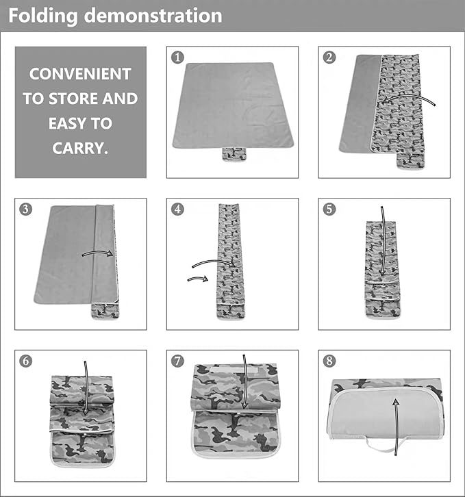 Wind Tour Family Outdoor Waterproof Durable Picnic Blankets with Carry Strap Foldable Sandproof Picnic Floor Mat for Kids Playground Camping Hiking Grass Travelling (1, Grey Grid)