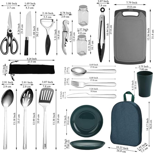 Berglander Camping Essentials, Camping Cooking Utensils Set, Camping Accessories Gear Must Haves, Come with Camping Silverware Sets, Plates and Cups, Great for Outdoor Stove, Picnic, BBQ