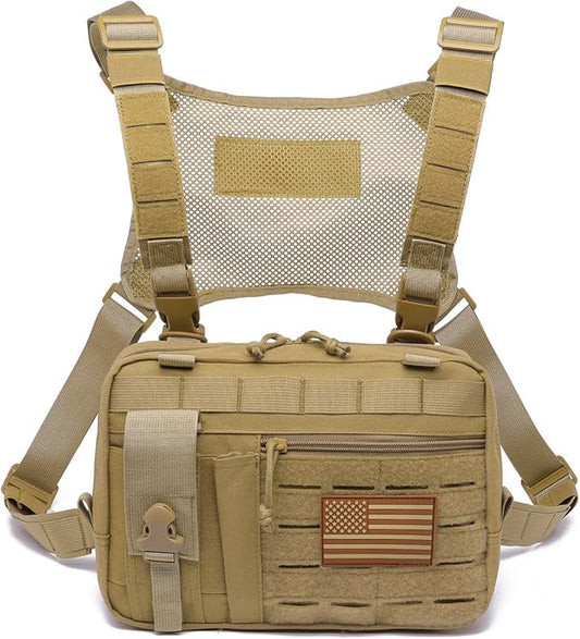 Tactical Molle Admin Pouch of Laser Cut Design,Medical EMT Organizer with Phone Pouch,EDC EMT Pack IFAK Tool Holder with US Patch (Large Brown with Harness)