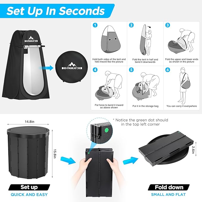 PANKAY Portable Toilet with Pop up Privacy Tent, X Large Camping Toilet Portable Potty for Adults, Outdoor Shower Tent Changing Room, Instant Pop Up, Washable Foldable Camp Toilet Kit with Carry Bag