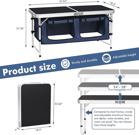 Camping Folding Aluminum Table with Adjustable Legs for Outdoor Travel Beach, Backyards, BBQ, Party and Picnic Foldable Table