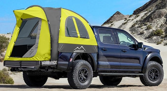 Pickup Truck Tent, Waterproof PU2000mm for Camping 5.5-6.5 Ft Bed, 2-Person Sleeping With Double Layer Design Windows, Expandable Triangle Sunshade Awning