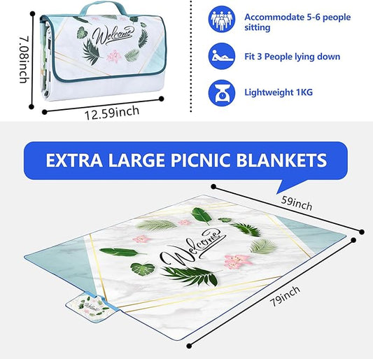 Picnic Blanket, Foldable Waterproof Sand Mat, Extra Large Picnic Blanket Outdoor Picnic Mat Beach Blanket for Park Grass Camping Hiking Travel Family Concerts