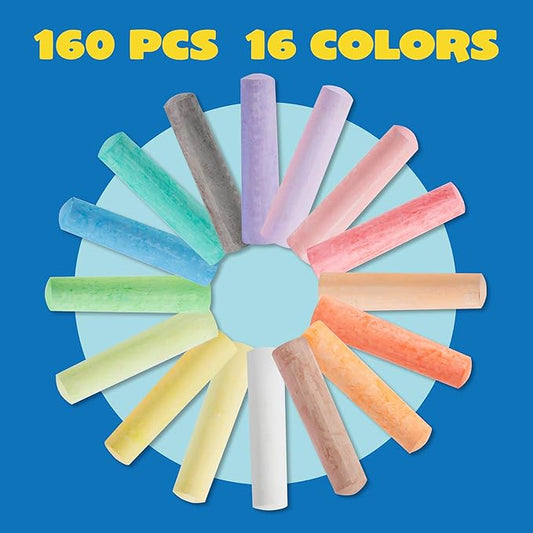 160 PCS Sidewalk Chalks Set Non-Toxic Washable Jumbo Chalk for Outdoor Art Play, Painting on Chalkboard, Blackboard and Playground