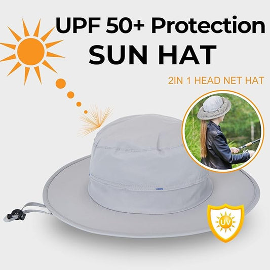 Flammi Mosquito Net Hat Safari Hat UPF 50+ Sun Protection Boonie Hats for Men with Neck Flap Fishing Hiking Hat for Men/Women