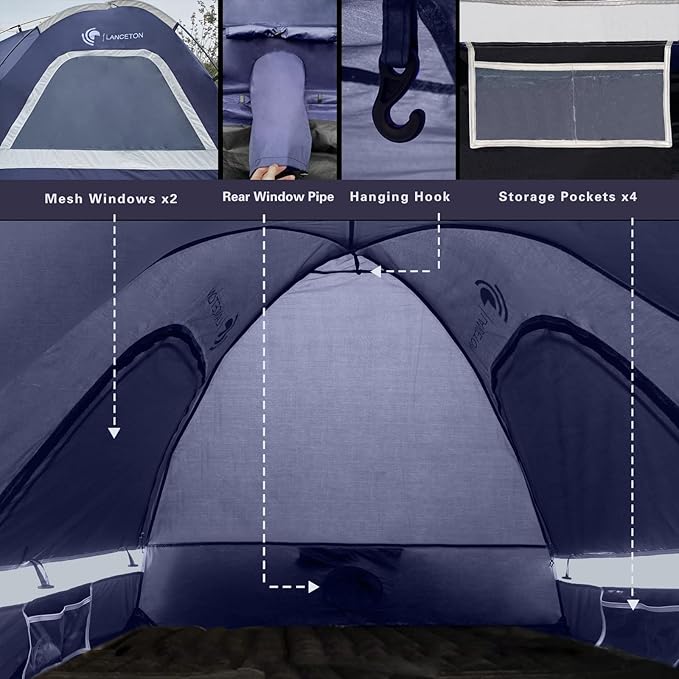 Pickup Truck Tent, Fit 5.5-6, 6.5ft Truck Bed, Waterproof PU3000 high Density Polyester Oxford, Windproof Pole and Insect-Prevention Double Layer Mesh Window & Door, Unique Rear Window Pipe