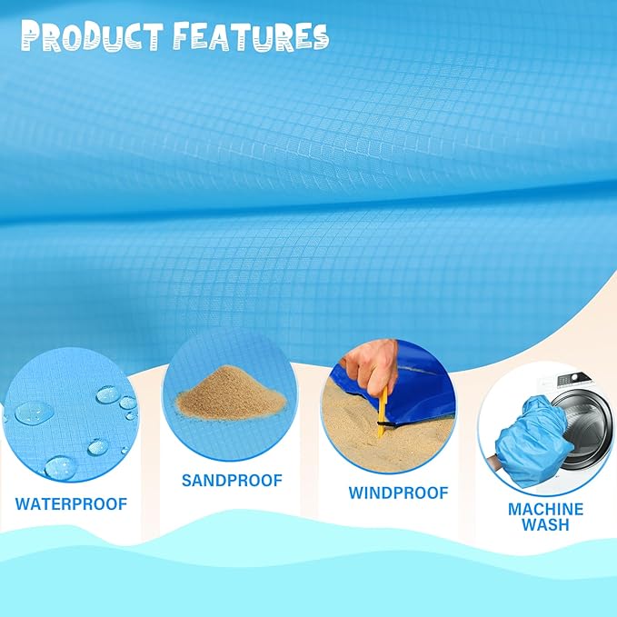 Beach Blanket Waterproof Sandproof 1-7 Adult Oversized 78 '' ร 81 '' Lightweight Durable Compact Sand Free Beach Mat for Travel Camping Hiking Picnic Blanket