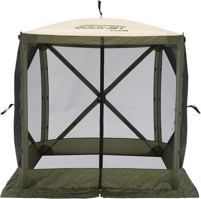 CLAM Pop Up Screen Tent, Outdoor Camping Gazebo Canopy, Traveler, 6', Green/Tan
