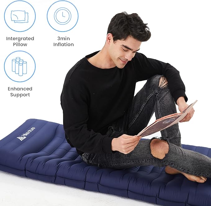 Hikenture Camping Mattress Ultra-Thick 5 Inch,Ergonomic Sleeping Pad with Pillow,Backpacking Sleeping Mat,Ultralight,Inflatable &Compact Camp Air Mattress for Tent,Cot,Hammock(1100-B)