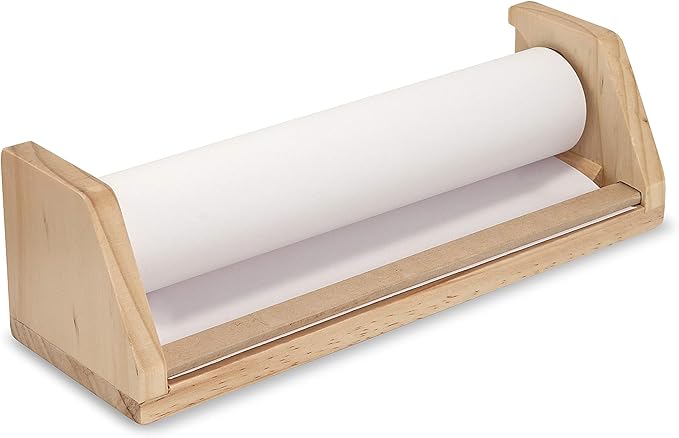 Melissa & Doug Wooden Tabletop Paper Roll Dispenser With White Bond Paper (12 inches x 75 feet) Drawing For Kids Art, Craft Roll For Kids