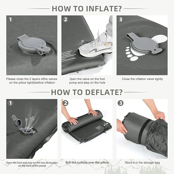 Memory Sleeping Pad, 3.1" Ultra-Thick Foam Sleeping Mats for Camping, Easy Inflate&Deflate,9.5 R-Value Insulated Camping Mattress Pad with Pillow, for Car Travel Tent