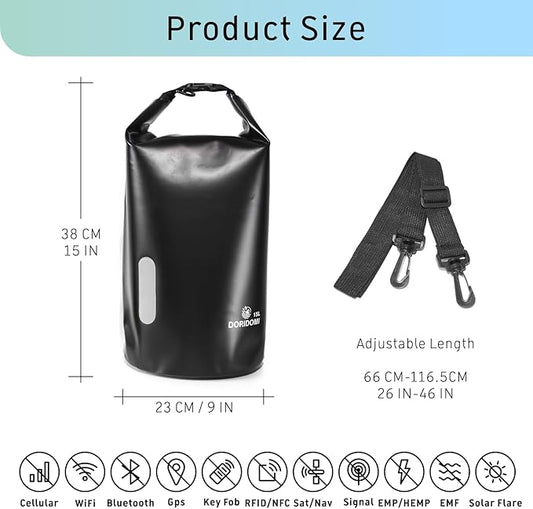 Faraday Bags - Black 15L Waterproof EMP Protection Faraday Dry Bag with RFID Signal Blocking Shield