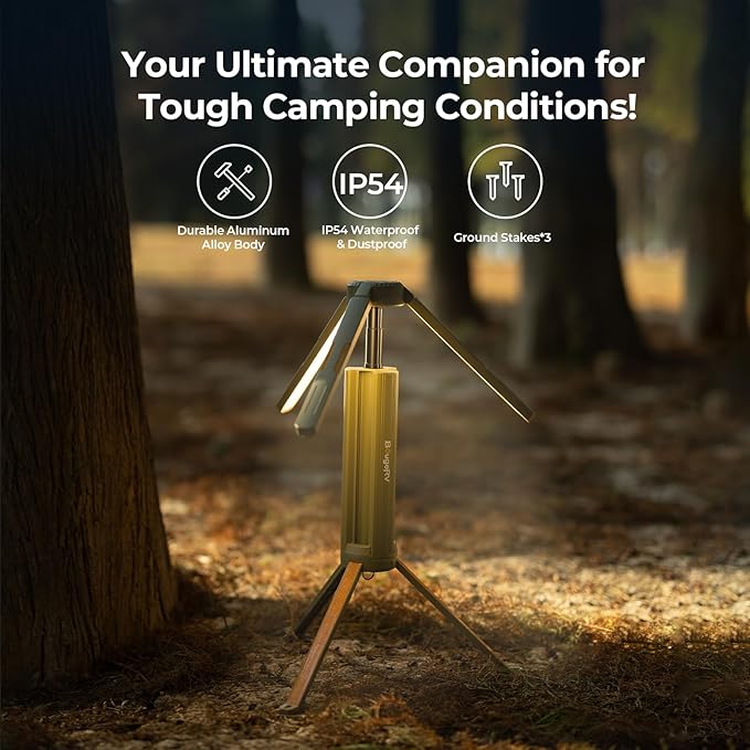 BougeRV Telescopic Camping Light, 15600mAh Collapsible Outdoor Light, Rotatable Electric Lantern, IP54 Waterproof Flashlight, Cordless Camping Tent Lamp for Emergency, Camping, Hiking, 2025 Version