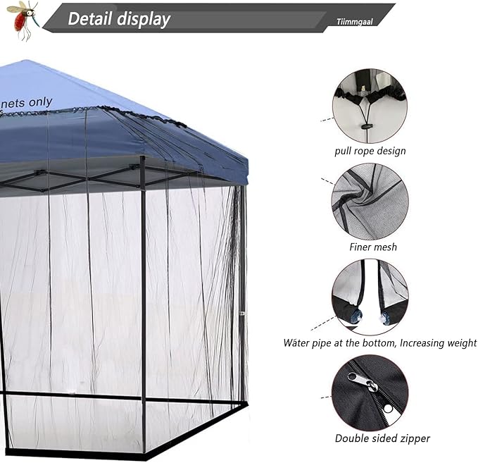 10x10 Mosquito Netting for Patio Camping Gazebo/Pop Up Canopy Tent,Double Door Side Screen Easy Installation Black(Only Mosquito Net No Frame) (Around 10x10FT)