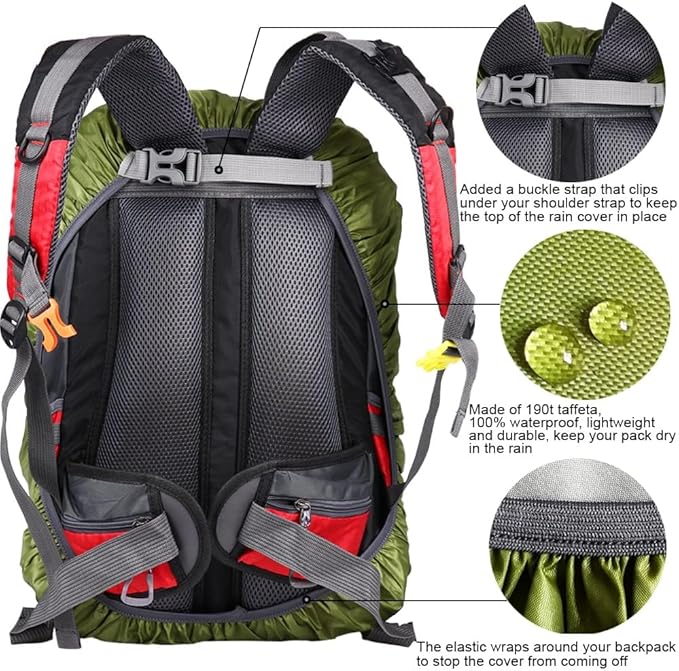 Waterproof Backpack Rain Cover with Adjustable Anti Slip Buckle Strap & Sliver Coating Reinforced Inner Layer for Camping, Traveling, Hunting, Hiking, Biking and More, 40-50L(Green)