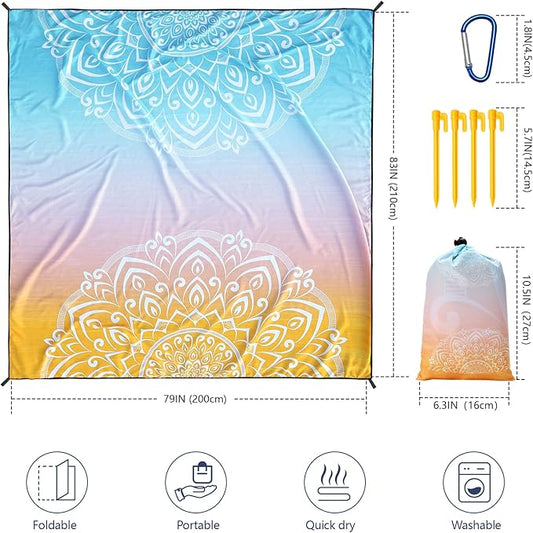 AISPARKY Beach Blanket Waterproof Sandproof, Oversized Large Beach Mat 79" X 83"/120"x108" for 1-8 Adults, Quick Drying&Compact&Lightweight, Picnic Mat Vacation Essentials for Beach Camping Travel