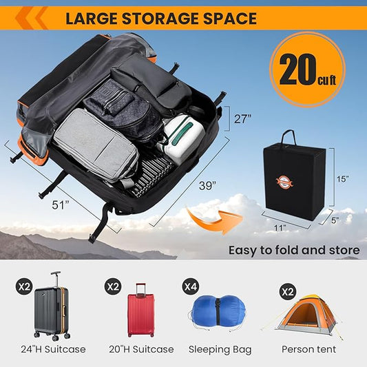 Sailnovo Rooftop Cargo Carrier Waterproof 20 Cubic Feet Car Roof Rack Cargo Carrier Roof Cargo Bag for All Cars with/Without Rack, Includes Anti-Slip Mat, 6 Door Hooks & Waterproof Curtain