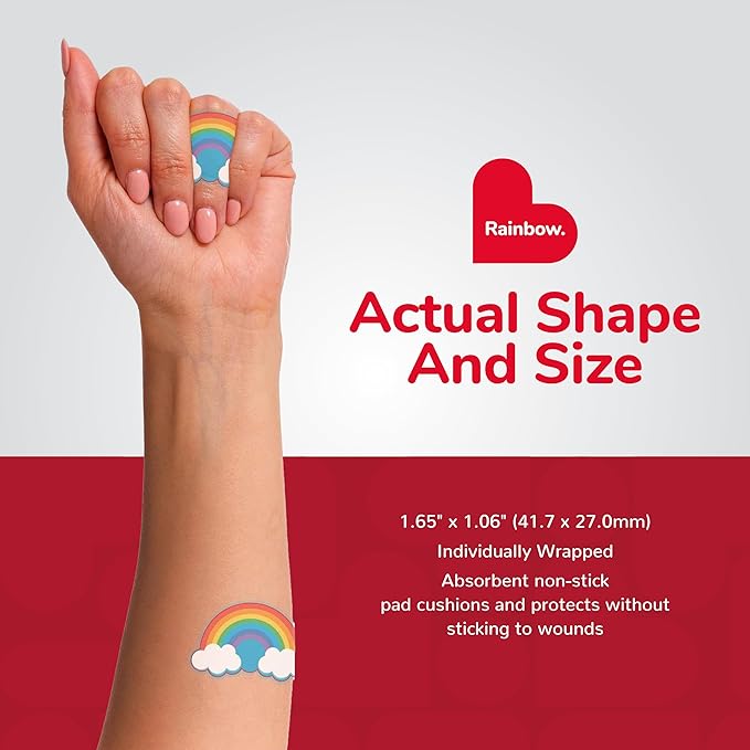 BioSwiss Bandages, Rainbow Shaped Self Adhesive Bandage, Latex Free Sterile Wound Care, Fun First Aid Kit Supplies for Kids, 24 Count