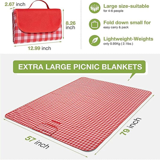 Extra Large Picnic Blanket Beach Blankets, Outdoor Foldable Waterproof Sand Mat for Beach Camping Hiking Travel Family Concerts Grass Park Music Festival Lawn Mats (Red, 80x60inch)