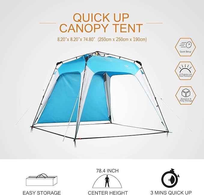8.2'x8.2' Pop Up Canopy, 2023 Upgraded Outdoor Canopy, Portable Instant Camping Canopy, Easy Set-up Canopy with 1 Sidewall