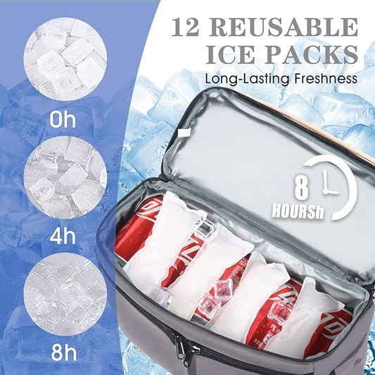 Backpack Cooler with Double Decker & 12 Ice Packs- Keeps 36 Cans Cold for Up to 24 Hours- Waterproof & Leak Proof Insulated Cooler Backpack- Stylish Cooler Bookbag for Women Travel Work Beach