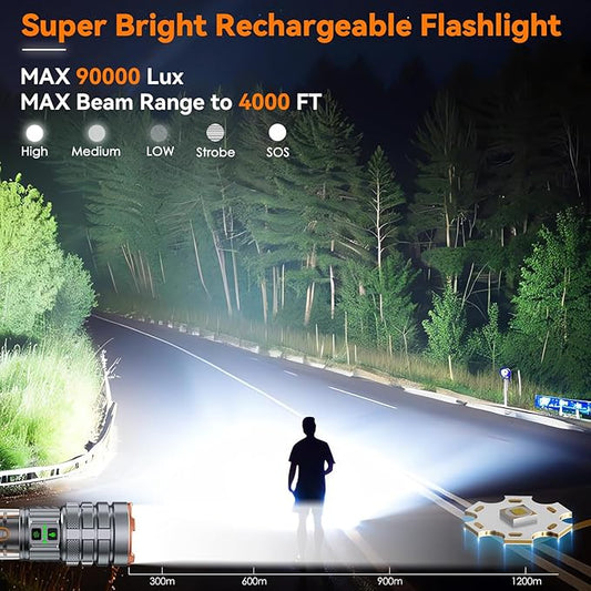 G580 Camping Flashlights,9000Lux 5000mAh Super Bright High Lumens Rechargeable Flashlight with 11 Modes,Waterproof,Adjustable LED Multi-Flashlight for Car,Outdoor,Camping,Walking,Tactical