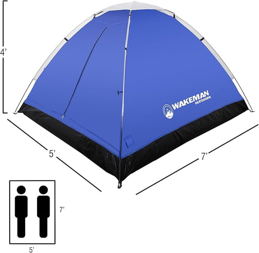 2-Person Tent – Water-Resistant Dome Tent with Removable Rain Fly and Carry Bag for Camping, Backpacking, Hiking, and Festivals by Wakeman (Blue)