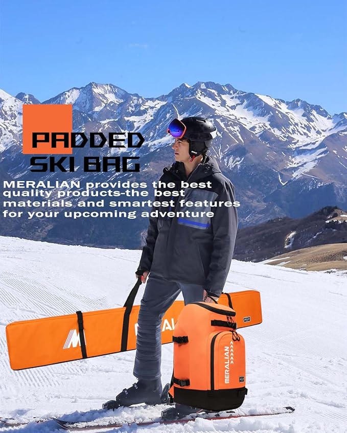 Padded Ski Bag,Waterproof Full Padded Single Ski Travel Bag with Adjustable Shoulder Strap.