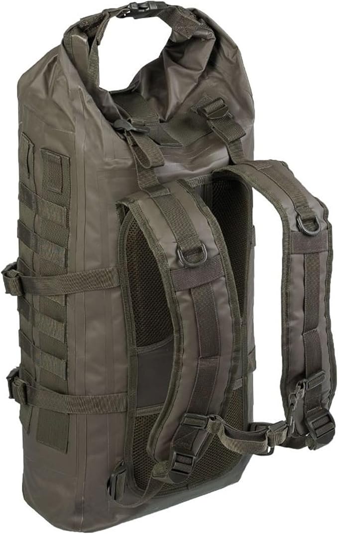 Mil-Tec Unisex 30L Tactical Seals Dry Bag - Secure Rugged Durable Waterproof Outdoor Kayaking Boating Camping Hiking MOLLE Backpack with Adjustable Wide Shoulder Straps & Padded Back, Olive Drab