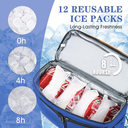 Backpack Cooler with Double Decker & 12 Ice Packs- Keeps 36 Cans Cold for Up to 24 Hours- Waterproof & Leak Proof Insulated Cooler Backpack- Stylish Cooler Bookbag for Women Travel Work Beach