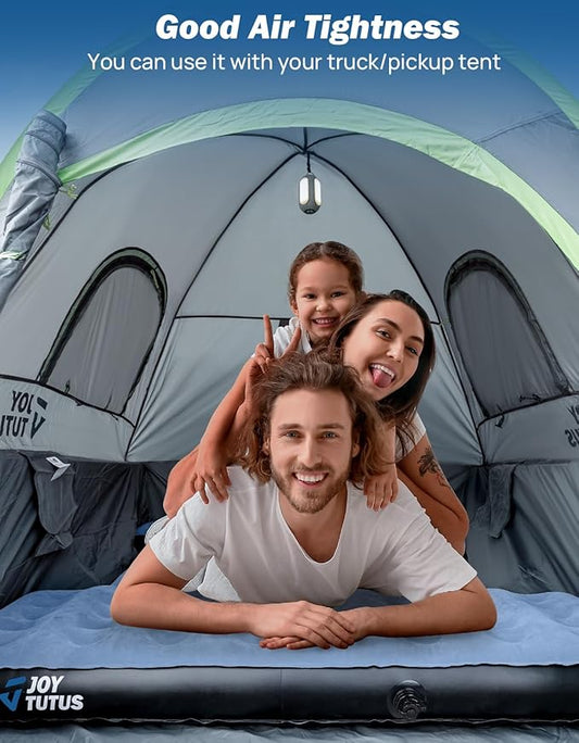 JOYTUTUS Truck Mattress for Camping, Air Bed with Inflatable Pillow for 5.5-5.8Ft, Full-Size Thicken Sleeping Pad with Cup Holder, Blow Up Bed for Car Truck Pickup F150, Grey Blue