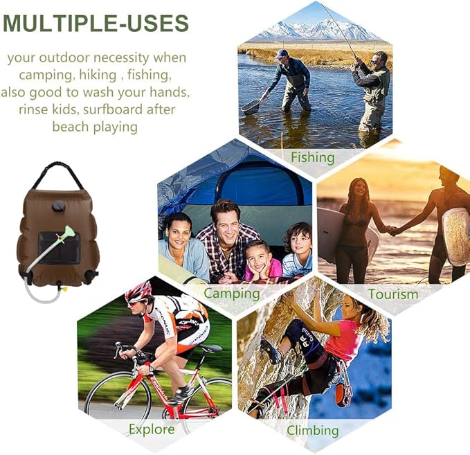 Solar Shower Bag | 5 Gal/20L Solar Heating Camping Shower Bag | Removable Hose | On-Off Switchable Shower Head | Ducha Portatil | Traveling Shower | Portable Shower for Beach Swimming, Hiking