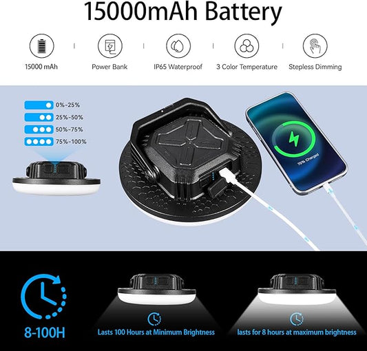 VAVOFO 4000LM 15,000mAh LED Camping Lantern Rechargeable, 3 Lighting Modes, 180LEDs ,Portable Tent Light with Magnet, IP65 Waterproof Hanging Light for Emergencies, Power Outages ,Hurricane(Blcak)