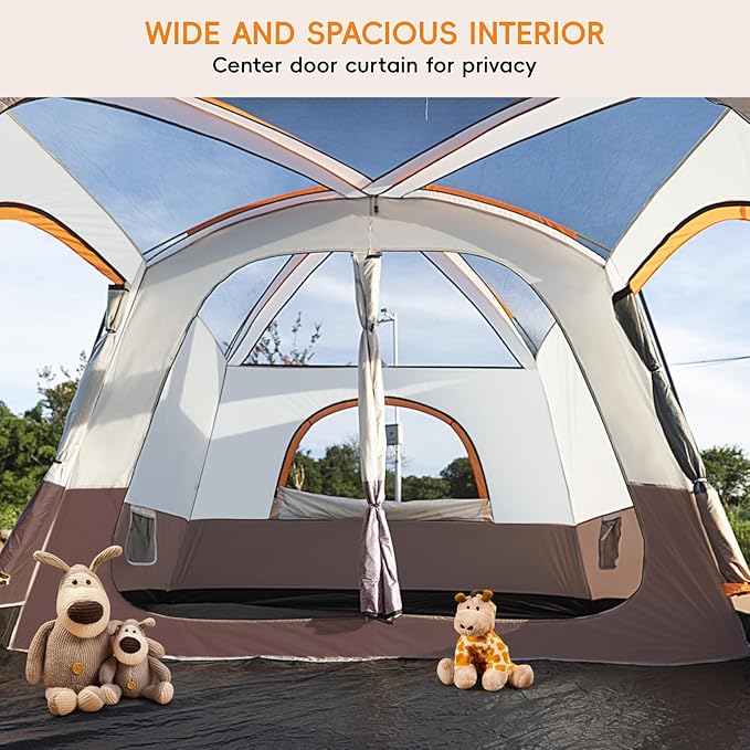 Camping Tent 4-6 Person, Double Layer, Multi-Room Family Cabin Tents with 3 Doors, Mesh Windows, Rainfly & Windproof, Large Waterpoof Tents for Outdoor Camping Hiking Picnic Gathering