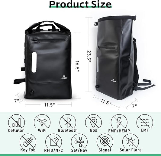 Faraday Bags Dry Bag - Black 30L Waterproof EMP Protection Backpack, RFID Signal Blocking Shield Faraday Dry Bag For Electronic Products Security, Protect Data Devices From Hacking, Tracking