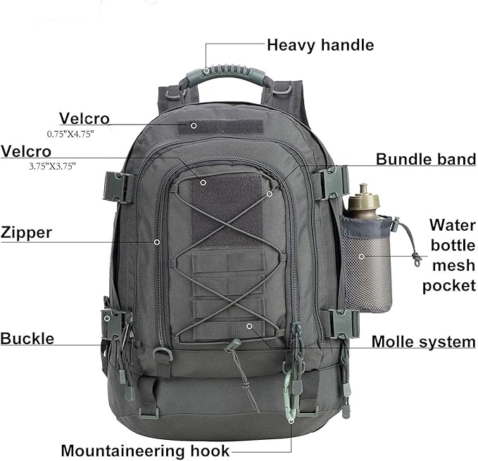 Tactical Backpack Military Army Daypack - Assault Pack for Men Molle Backpacks Bug Out Bag 3 Day Pack for Hiking Camping Travel Hunting Rucksack Trekking Grey