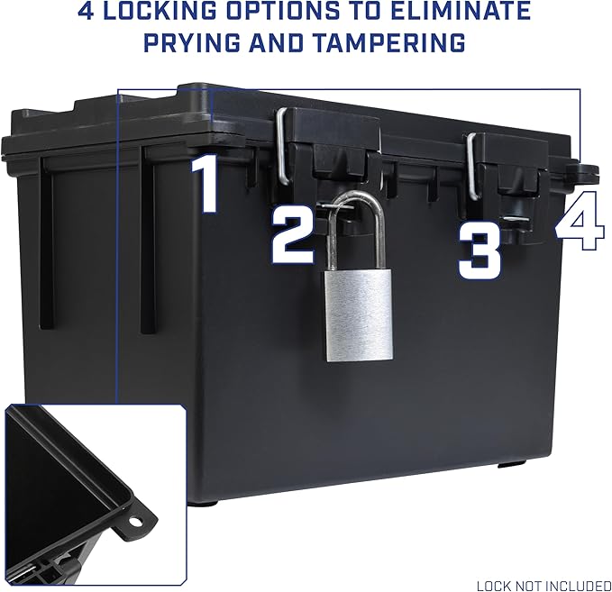 Sheffield 12773 2-Pack XL Ammo Storage Box, Stackable .50 Cal Field Boxes, Water and Dust Resistant, Lockable Storage Box with Handle, Heavy Duty Protection for Hunting Gear, Made in the USA, Black