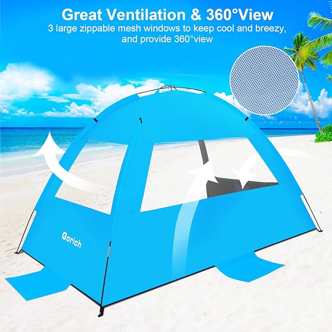 Gorich Beach Tent Sun Shelter for 3/4-5/6-7/8-10 Person with UPF 50+ UV Protection, Lightweight & Easy Setup Beach Shade Canopy, Portable Beach Shade Tent Beach Cabana