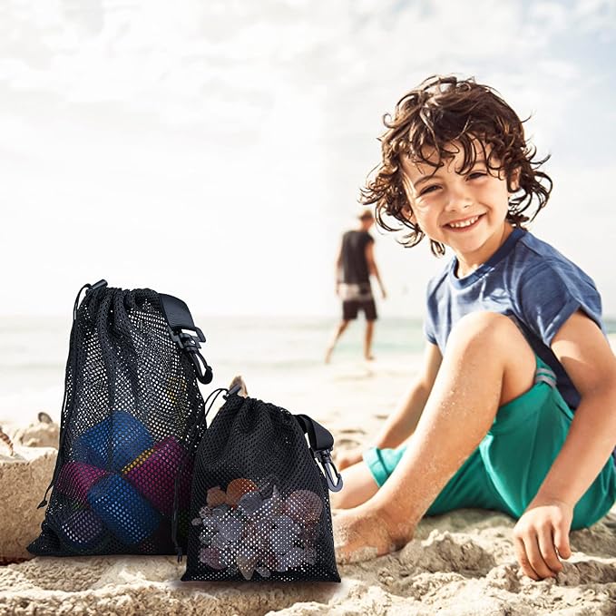 10 PCS With Clips Mesh Drawstring Bags, Portable Nylon Storage Bags for toy,Sports Storage,Outdoor activities etc. (11.8x15.7in)