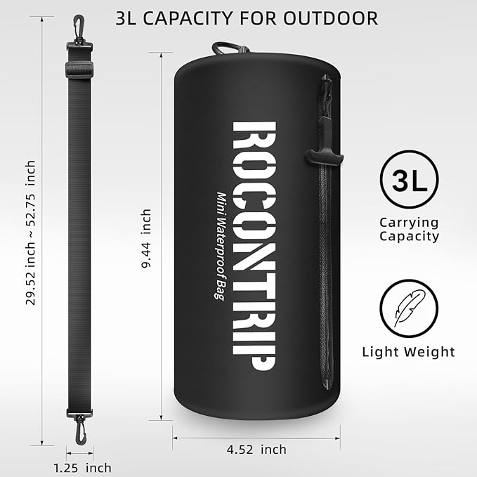 ROCONTRIP Crossbody Waterproof Bag IPX8 Dry Bag With Airtight Zipper Dry Sacks lightweight Portable Swimming Bag For Swimming Kayaking Camping Boating Rafting Fishing Travelling Snorkeling