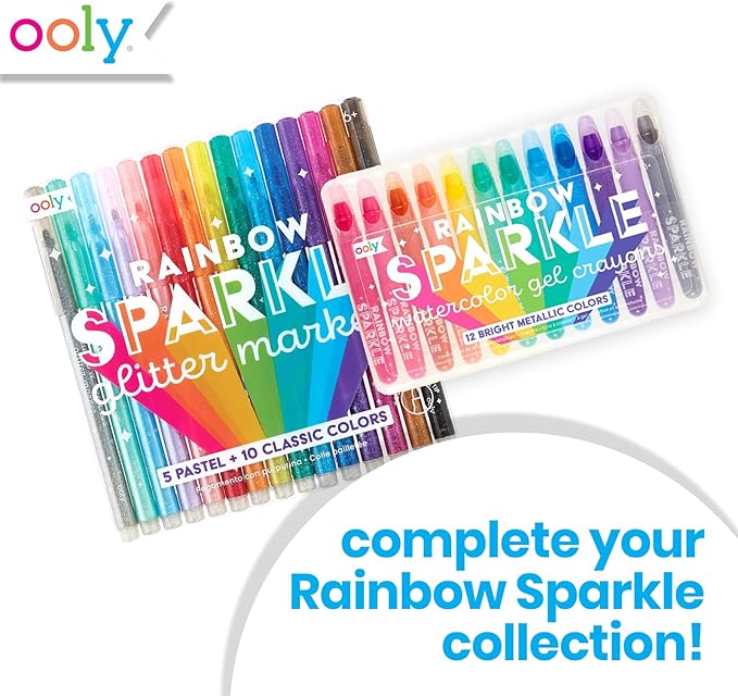 OOLY Rainbow Sparkle Metallic Watercolor Gel Crayons, Set of 12,Glitter Gel Markers for Kids and Toddlers, Colorful Twistable Crayons for School, Drawing - Metallic