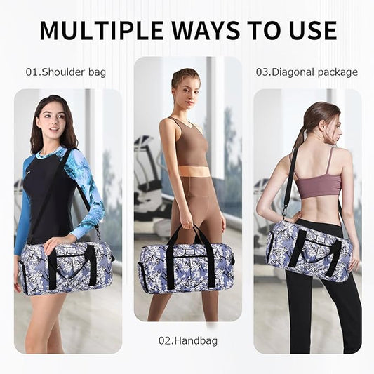 KAMO Travel Duffle Bag, Weekender Bags for Women with Shoe Compartment, Gym Bag for Women with Wet Pocket Workout Dance Tote Bag Personal Item Travel Bag with Trolley Sleeve