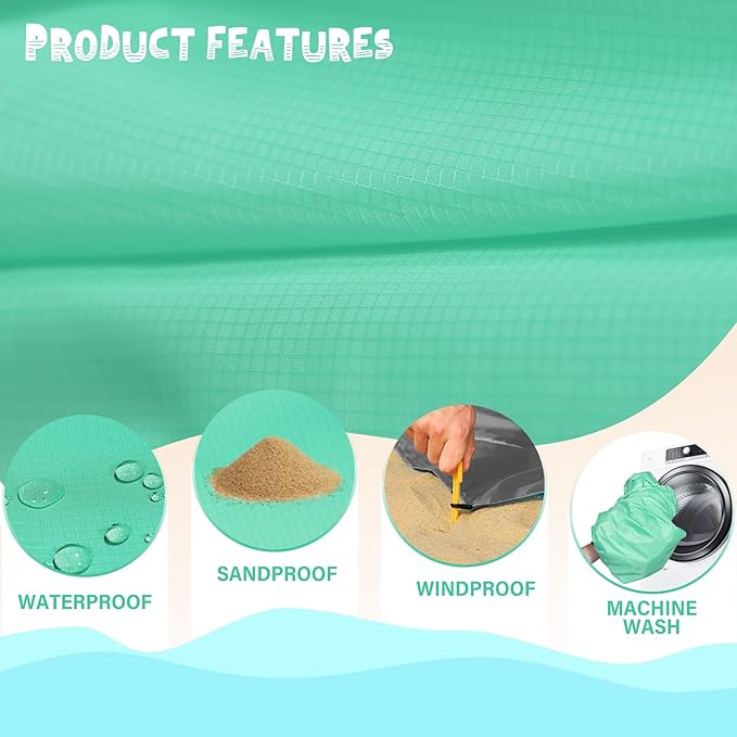 Beach Blanket Waterproof Sandproof 1-7 Adult Oversized 78 '' ร 81 '' Lightweight Durable Compact Sand Free Beach Mat for Travel Camping Hiking Picnic Blanket